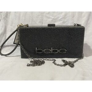 NEW Bebe Black Betty Rectangled Shoulder Crossbody Bag Rhinestones Clutch READ